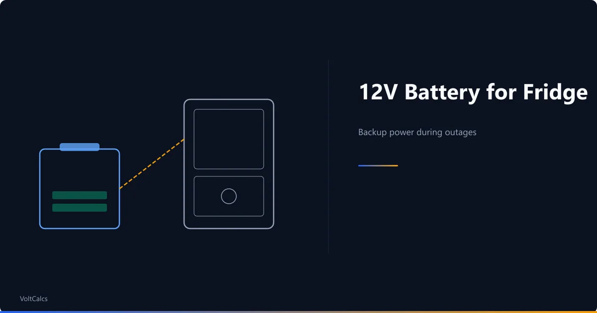 Refrigerator connected to a 12V battery bank by inverter cable during power outage.