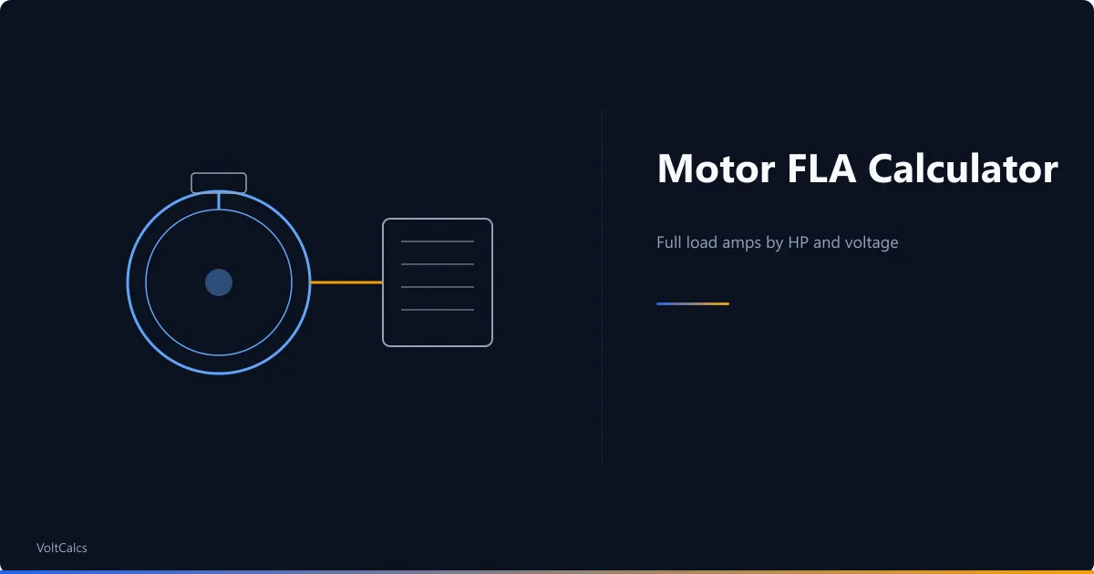 Electric motor cross-section with nameplate data sheet showing FLA readings.